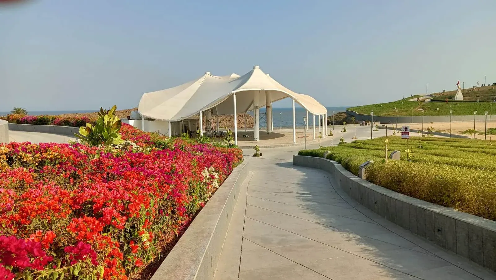 Diu seafront promenade tensile pavilion, photograph from Ekra Decor's company presentation